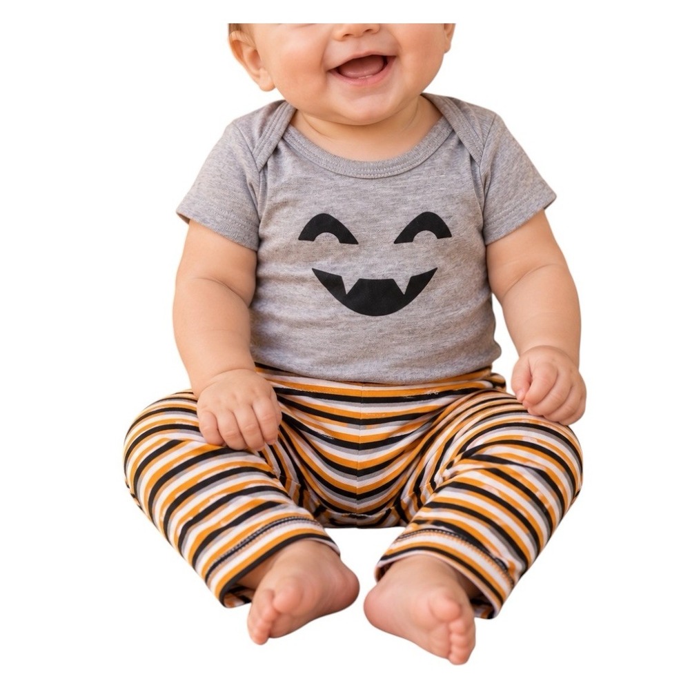10Threads 3-6M Baby Halloween Pumpkin Bodysuit Striped Pants 2pc Set NWOT